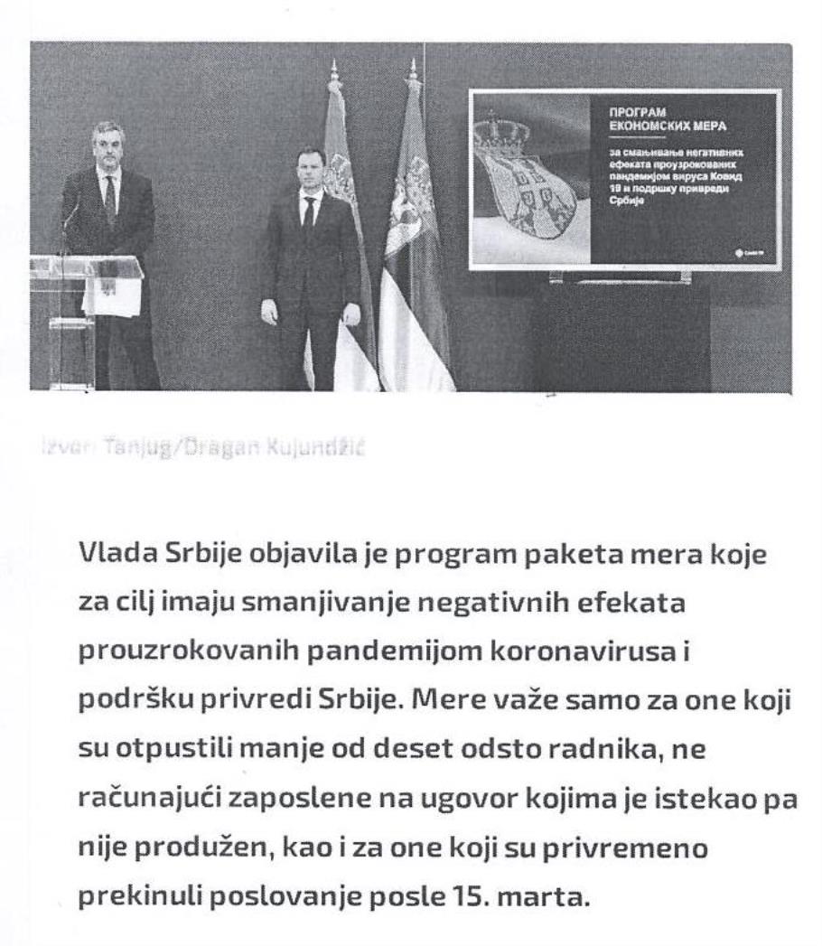 (Извор: http://rs.n1info.com/Biznis/a583930/Program-ekonomskih-mera-Vlade-za-pomoc-privredi.html, 31. марта 2020. године)