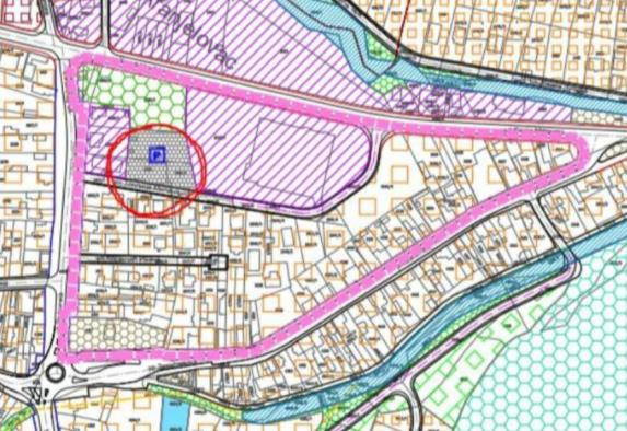 На графичком приказу обележено место планираног новог паркинга